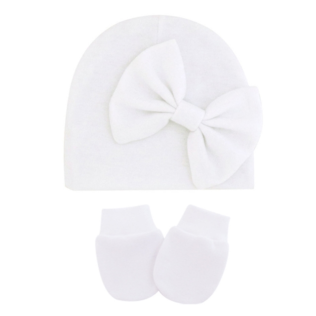 1 Set Newborn Beanie Gloves Set Baby Headband Hat Glove Kit Infant Autumn Winter Warm Cotton Head Wrap Glove Shower Gifts