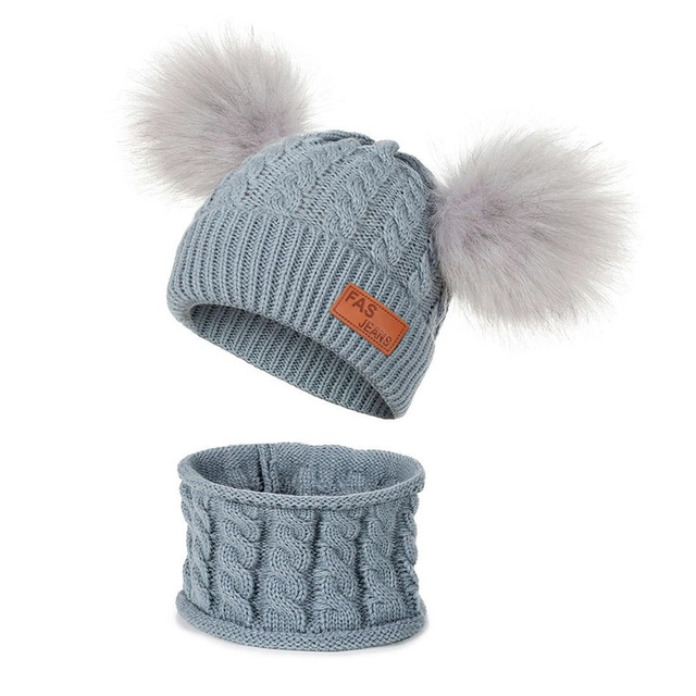 New Newborn Baby Kids Girls Boys Hat Scarf Winter Warm Knit Hat Furry Balls Pompom Solid Warm Cute Lovely Beanie Hat Gift Set