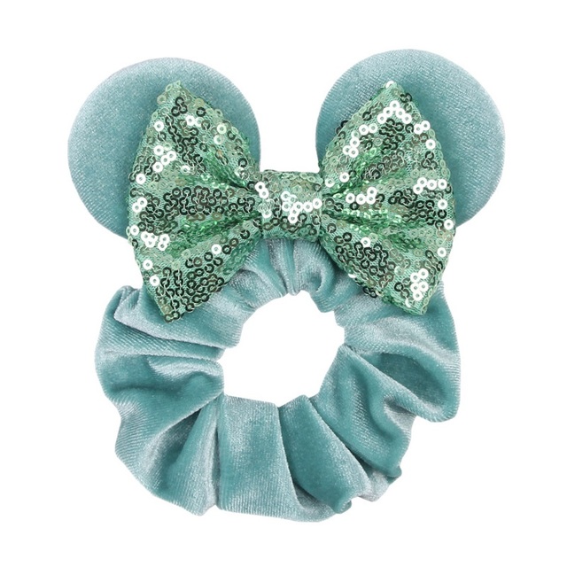 Little Girls Hair Band Kids Mickey Minnie Soft Hair Bow Children Sequin Velvet Ponytail Holders Baby No Damage Rubber Hair Tie