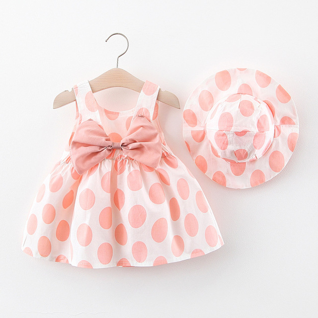 Summer Toddler Infant Girl Clothes Set Baby BeBe Beach Dresses Cute Bow Plaid Sleeveless Cotton Newborn Princess Dress+Sunhat