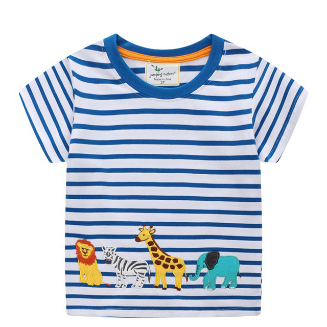 Boys Summer Clothes Children T-shirt Dinosaur Printing Kids Striped Embroidery Tops Boy Cotton T-Shirts Baby Cartoon Tee Clothes