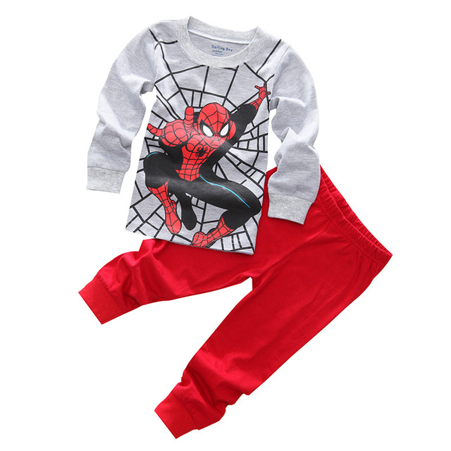 Kids Long Sleeve Pajamas Sleepwear T-shirt Sports Pajamas Kids Spider-Man Cartoon Pajamas Set Boys and Girls Pajamas