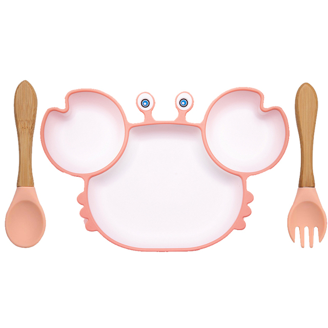 BOPOOBO Baby Dishes Silicone Suction Plate Cute Crab Children Feeding Plate Non-slip Baby Food Bowl Feeding for Kids