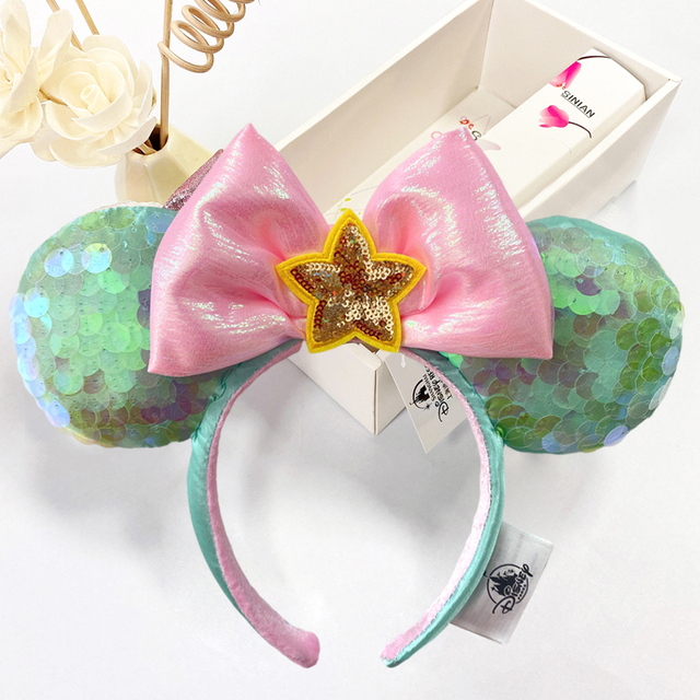 Original Disney Mickey Mouse Headband for Women Sequin Ears Costume Headband Cosplay Plush Adult Kids Headband