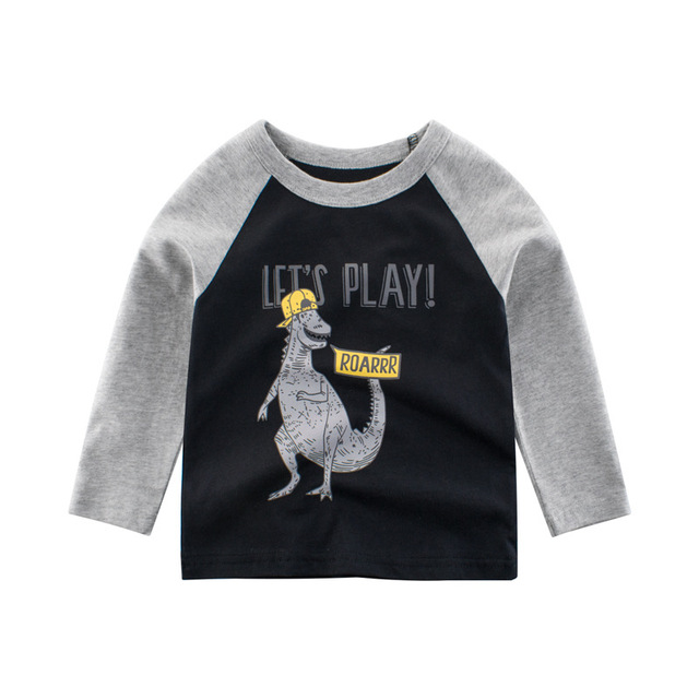 2022 New Kids Solid Cotton Long Sleeve T-shirt Tops Boys Girls Cute Animal Print Tees 2 3 4 5 6 7 8 Years Children Tops