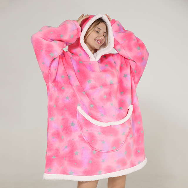 Family Hoodie Oversized Homewear Fleece Warm Sherpa Blanket Girls Thick Sleepwear, If You Need Two Sweatshirt, Please Order Two