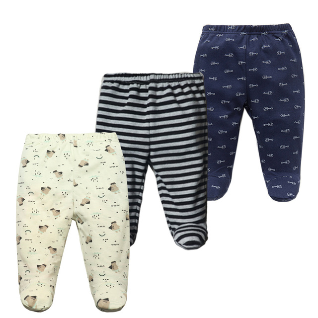 3/4/5pcs/lot Newborn Baby Pants Soft Cotton Cartoon Boys Pants Four Seasons Feet Baby Girls Pants Stripe Baby Trousers 0-12M