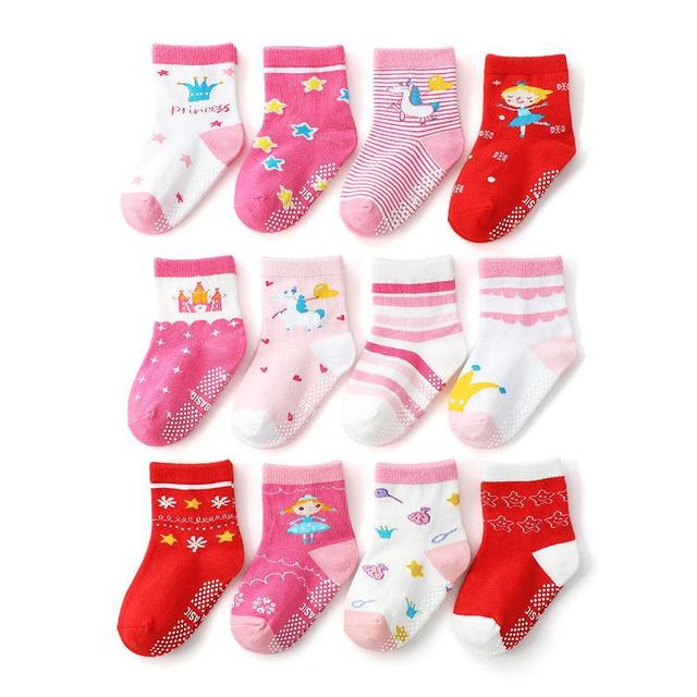 Non-Slip Baby Socks 12 Pairs with Grip for Boys Girls Toddler Infant Kids Anti-Slip Cotton Crew Socks 1-7 Years