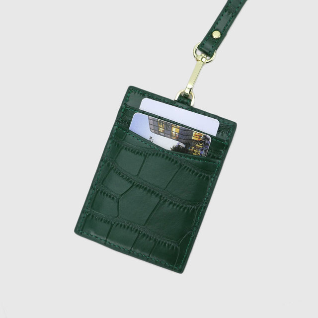 ID card holder for men and women, new, crocodile embossed leather, decorated lettering