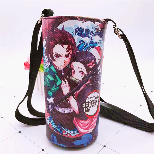 Devil Blade Cartoon Anime Peripheral PU Cup Cover Demon Slayer Kimetsu no Yaiba Kamado Nezuko Student Children Kids Kettle Bag