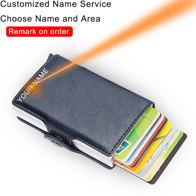 DIENQI- Genuine Leather Anti-Rfid Card Holder for Men Simple Male Wallet Aluminum Metal Card Holder