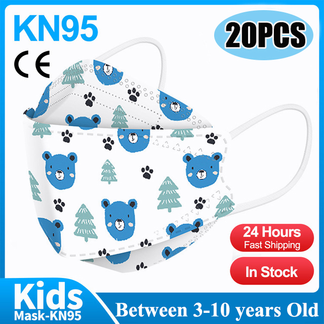 20pcs 3D Cartoon Kn95 Masks Kids N95 Respirator n95mascarillas Enfant Fish 4 Layer Print Dustproof Ffp2 Children Christmas Mask