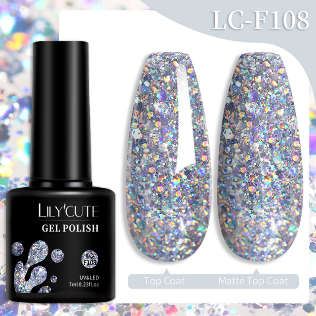 LILYCUTE 7ml Glitter Gel Nail Polish Laser Sequins Soak Off UV Gel Semi Permanent Colored Nails Gel Polish DIY Nail Art Esmalte