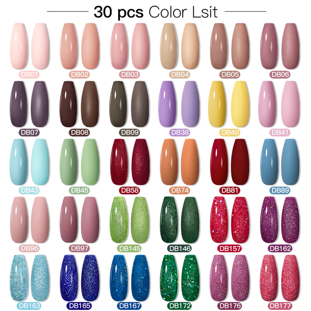 Mtssii 60pcs Color Gel Nail Polish Set Glitter Nail Sequins Gel Soak Off UV Gel Semi Permanent Base Top Gel Nail Art Salon Kits