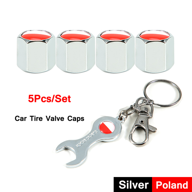 DSYCAR 5pcs/set National Flag Pattern Anti-theft Car Tire Wheel Valve Caps With Wrench Keychain Alloy Car Tire Valve Caps