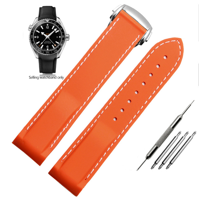 20mm 22mm Curved End Rubber Silicone Watch Bands For Omega Seamaster 300 Speedmaster Strap Brand Watchband Blue Black Orange