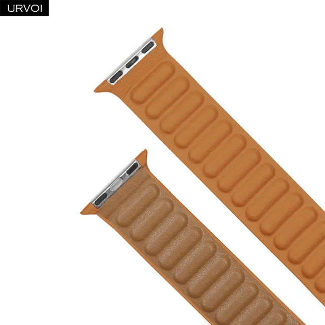 URVOI Leather Link For Apple Watch Series 7 6 SE 5 4 321 Leather Band Two Tone Strap With Magnetic Loop Buckle Brown Back