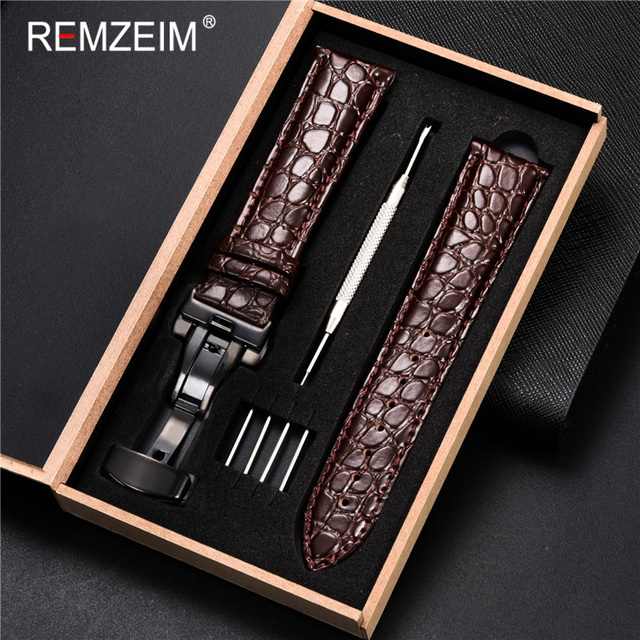 REMZEIM Calfskin Watchband 18mm 19mm 20mm 21mm 22mm 24mm Women Men Leather Strap Watch Band Accessories Wristband