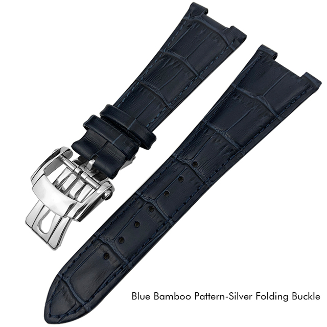 25mm Prong Shape Leather Watch Strap Black Blue Brown Watch Band For Patek Philippe Nautilus Men's Bracelets