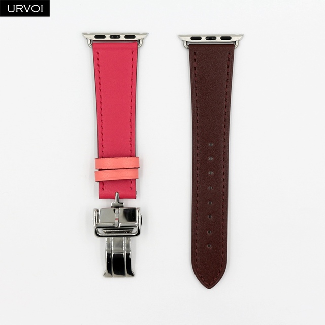 URVOI Deploy Buckle Strap for Apple Watch Series 7 6 SE 5 4 3 2 1 Strap for iwatch Strap Round Single Leather Watch Strap Swift