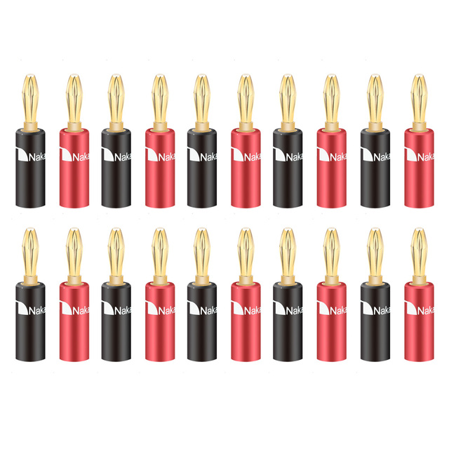 20pcs/10pairs Nakamichi Banana Plug 24K Gold Plated 4mm Banana Connector With Screw Lock For Audio Jack Speaker Plugs Black And Red