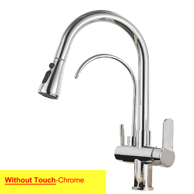 Hot Cold Touch Pull Out Kitchen Faucet Newly Brass Gray Pull Down Kitchen Mixer Tap Dual Handle Sensor Touch Filter Kitchen Faucet