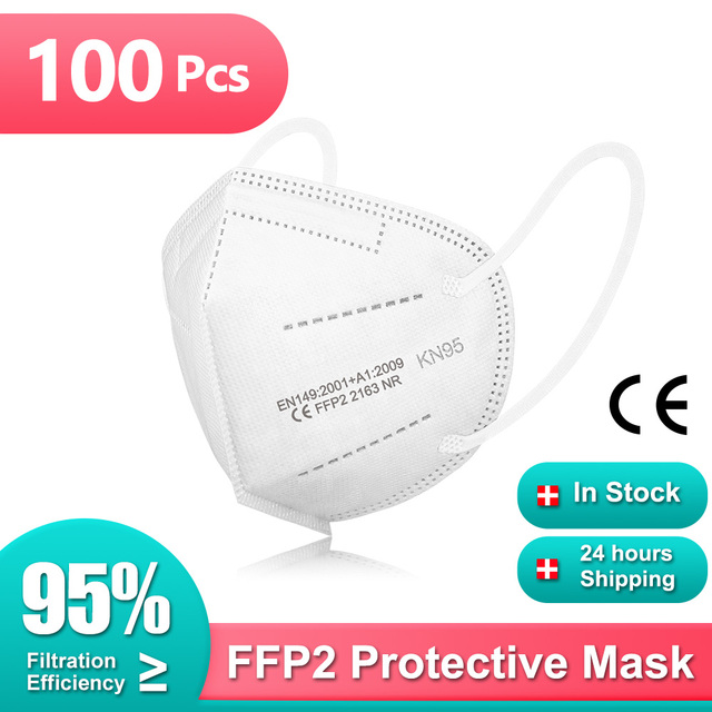 10-200 قطعة KN95 Maske KN95 Mascarilla FPP2 homology ada قناع الوجه الأبيض فلتر أسود KN95FFP2 قناع واقية أقنعة الفم ffp2fan