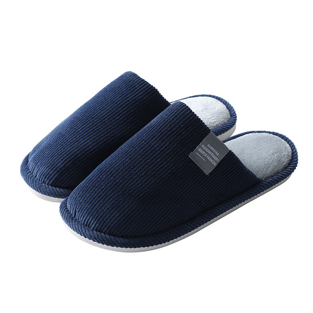 Men Slippers Solid Color Autumn And Winter Home Slippers For Men Warm Indoor Beadroom Slides Men Stripe Cotton Slippers