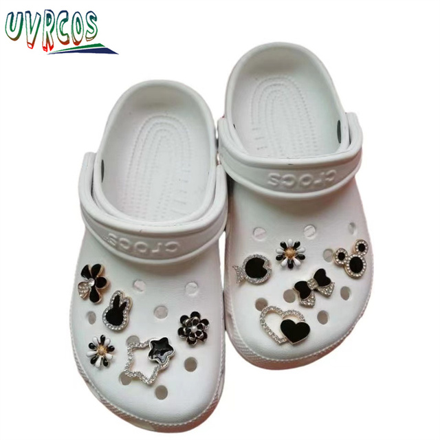 1 Set Handmade DIY Crocs Charms Bling JIBZ Buckle Rhinestone Accessories Metal Chain Clog Garden Shoe Decoration Girls 지지