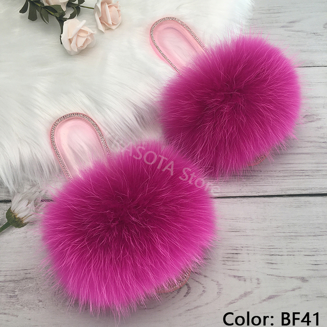 fluffy slippers women real fur home slides summer crystal rhinestones shoes for women flip flops with fur jelly sandals women