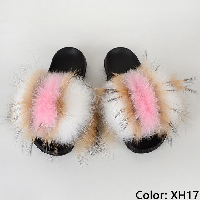 fluffy slippers women luxury real fox fur slippers women home fur slides ladies summer flip flops wholesale flat shoes slippers