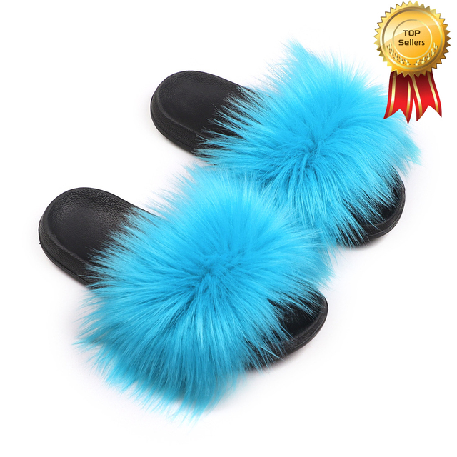 2022 New Summer Slippers Women Fuzzy Slides Fluffy Faux Fur Slippers Flat Furry Sandal Fashion Fur Flip Flop Amazing Woman Shoes