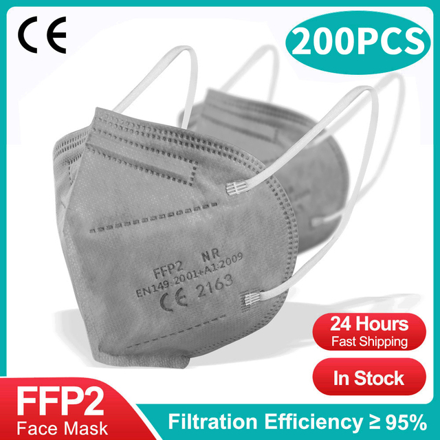 CE FFP2 Mascarillas Negras 5 طبقات يمكن التخلص منها KN95 قناع الوجه وافق FPP2 أقنعة الحماية N95 ffp 2 الكبار ffp2قناع kn95fan