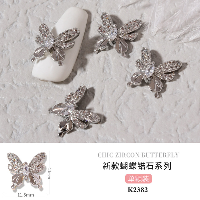 3pcs Butterfly manicure new luxury zircon nail drill paste three-dimensional metal pendant chain nail jewelry