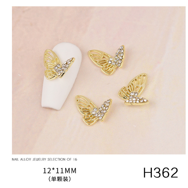 3pcs new nail art butterfly combined with gold jewelry hollow metal love rhinestone super flash butterfly nail decoration drill