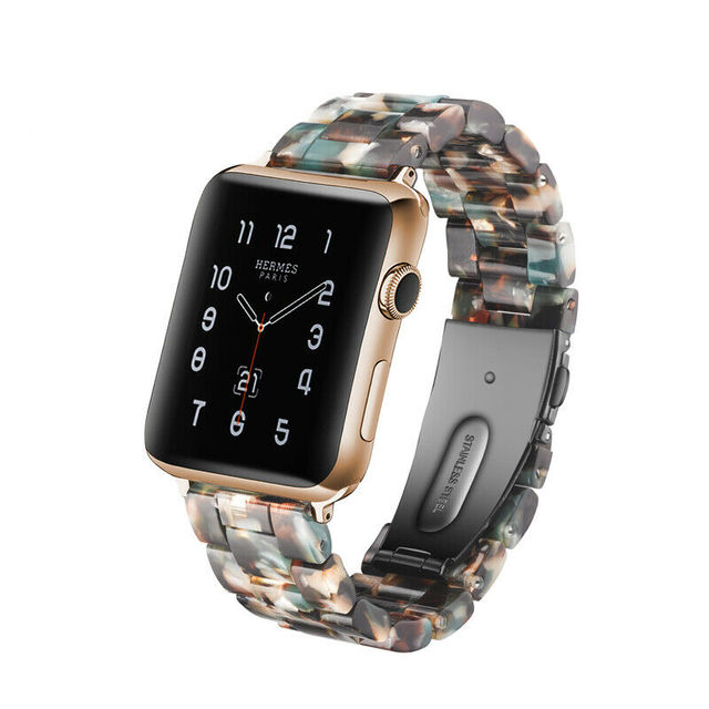 Replacement Resin Tortoise Shell Lines Watch Strap Bracelet For Apple Watch Series 5/4/3/2/1 42mm 44mm 38 and 40mm Leopard Print