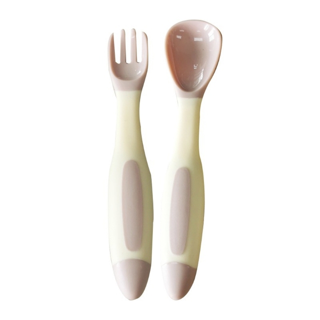 Baby Children Spoon Fork Set Soft Bendable Silicone Scoop Fork Cutlery Set Kid Training Feeding Cutlery Utensils