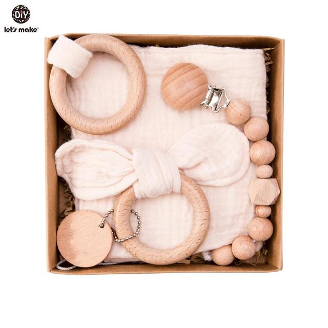 Let's Make Baby Bath Toy Set Double Sided Cotton Blanket Wooden Rattle Bracelet Crochet Toys Baby Birth Gift Products For Kids