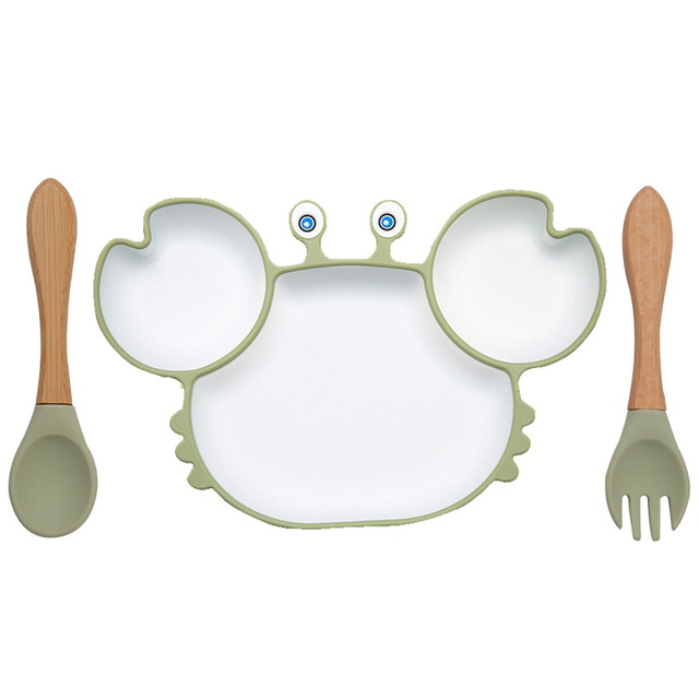 BOPOOBO Baby Dishes Silicone Suction Plate Cute Crab Children Feeding Plate Non-slip Baby Food Bowl Feeding for Kids