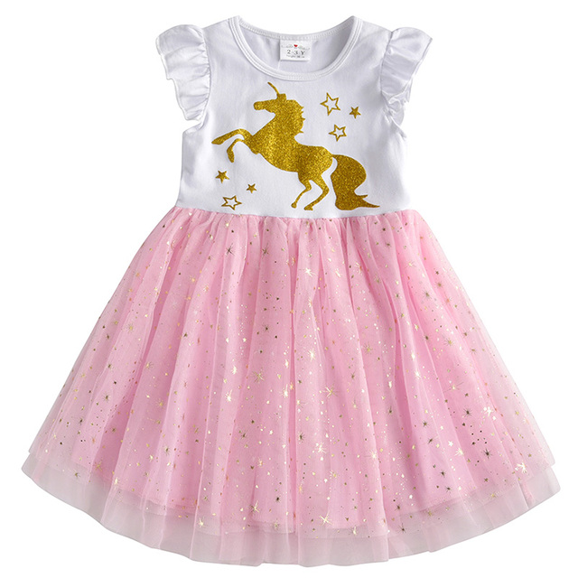 DXTON-Girls Summer Dresses Princess Kids Clothes Flying Sleeve Unicorn Dress 2021