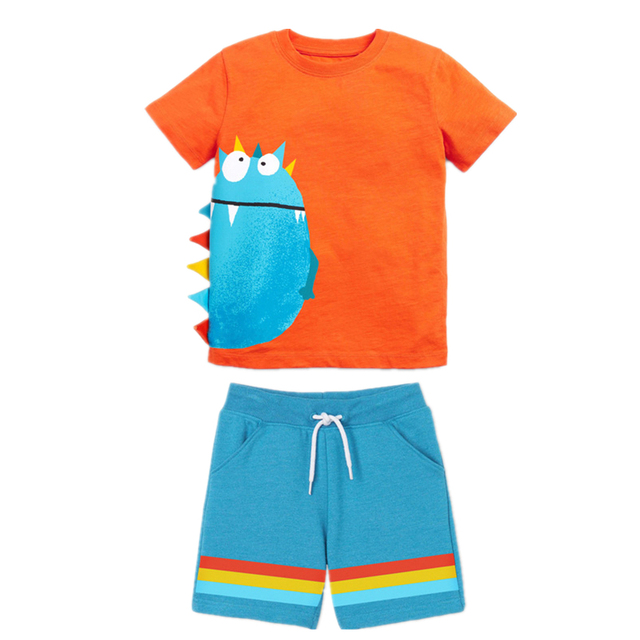 Fashion Clothing Summer Boys Sets Kids Printing T-shirts Cotton Shorts Suits Children Animal Tops Elastic Waist Pants Suit 2-7Y