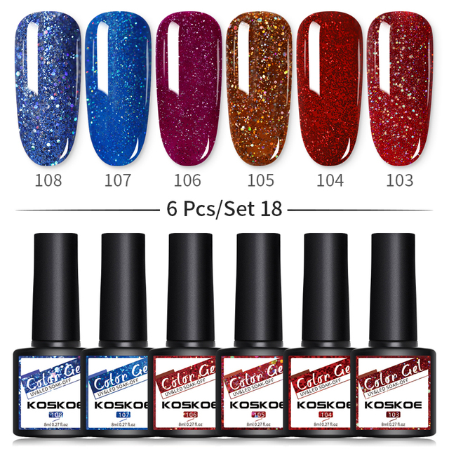 KOSKOE Gel Nail Polish Set 2/4/6pcs Hybrid Varnish Soak Off Gel UV LED Glitter Vernis Semi Permanent Nail Art Gel Polish Kit