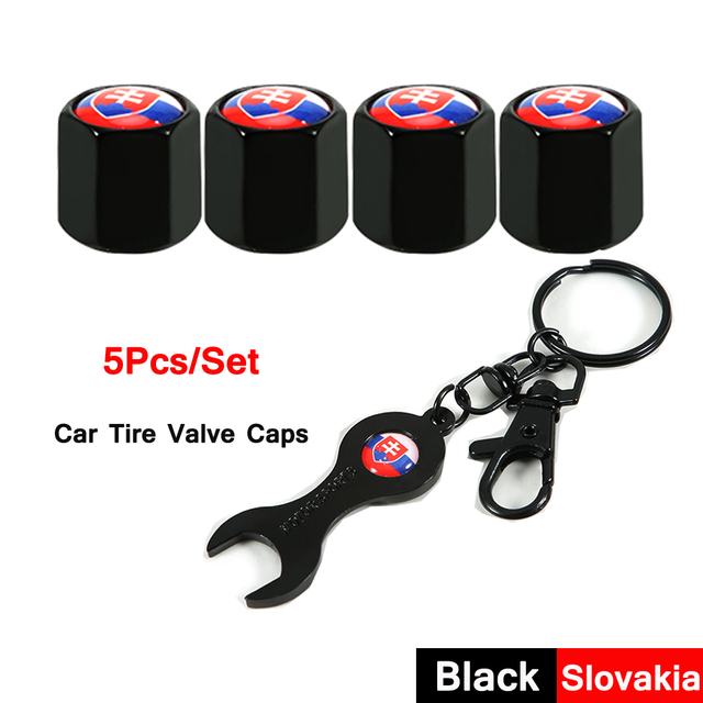 DSYCAR 5pcs/set National Flag Pattern Anti-theft Car Tire Wheel Valve Caps With Wrench Keychain Alloy Car Tire Valve Caps