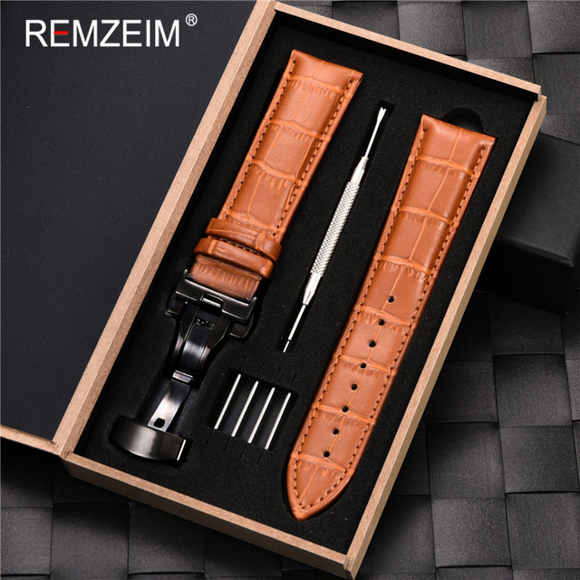 Remz Patterned - Genuine calfskin leather watch strap size 16, 17, 18, 19, 20, 21, 22, 23 and 24mm, with box and watch accessories