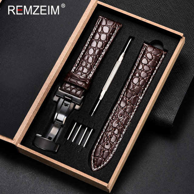 REMZEIM Calfskin Watchband 18mm 19mm 20mm 21mm 22mm 24mm Women Men Leather Strap Watch Band Accessories Wristband