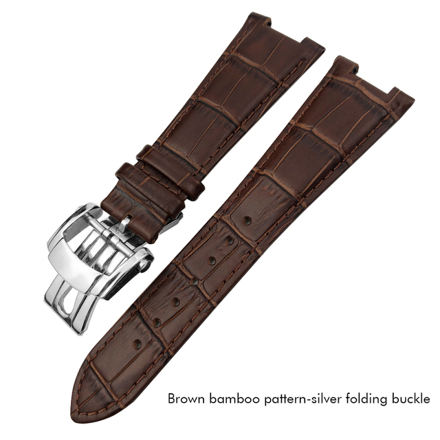 25mm Prong Shape Leather Watch Strap Black Blue Brown Watch Band For Patek Philippe Nautilus Men's Bracelets