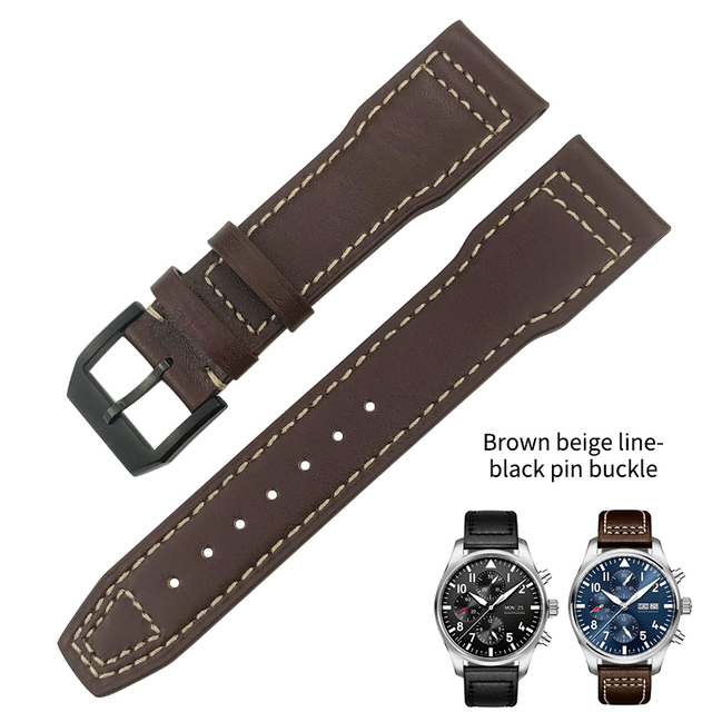 20mm 21mm 22mm High Quality Cowhide Genuine Leather Watchband Suitable for IWC Pilot Mark 18 Soft Brown Watch Strap Tang Clasp