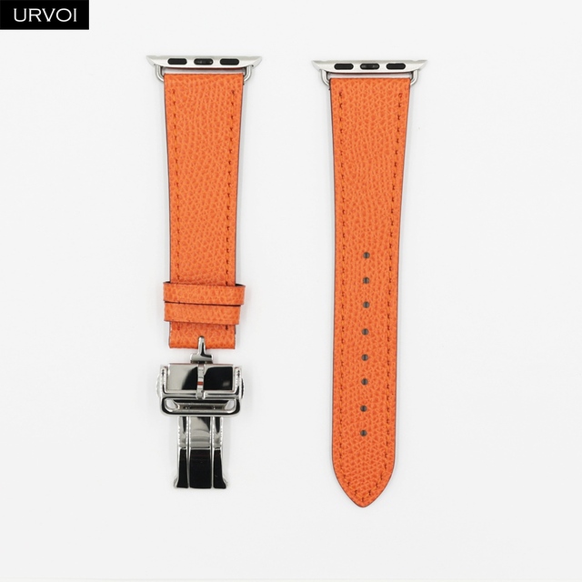 URVOI Deploy Buckle Strap for Apple Watch Series 7 6 SE 5 4 3 2 1 Strap for iwatch Strap Round Single Leather Watch Strap Swift