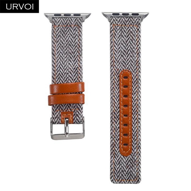 URVOI Canvas Strap for Apple Watch series 7 6 SE5 4 3 Swallow Pattern Grip Wrist Jean Strap for iwatch Classic Design Leather Back