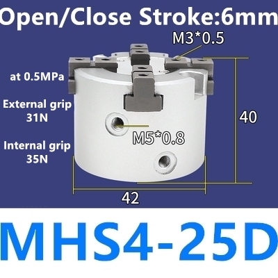 MHS2 MHS3 MHS4 Air Parallel Finger Clutch SameAsSMC Bore 16D/20D/25D/32D/40D/50D mm Double Acting MHS2-16D MHS3-16D MHS4-16D